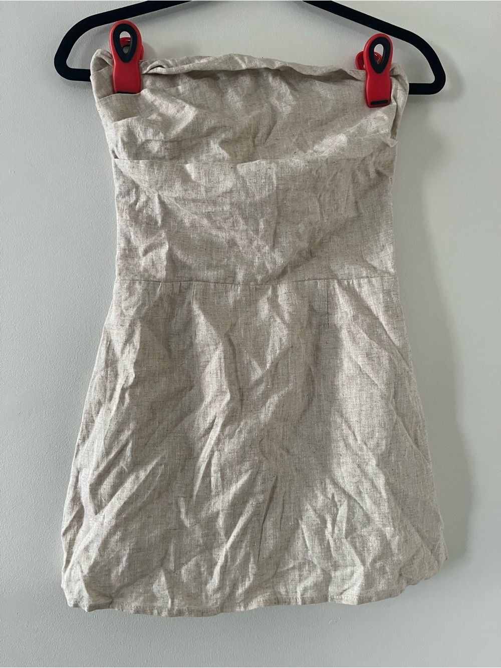 SNDYS Beige Linen Cotton Strapless Mini Dress XS Coastal Resort Euro Summer